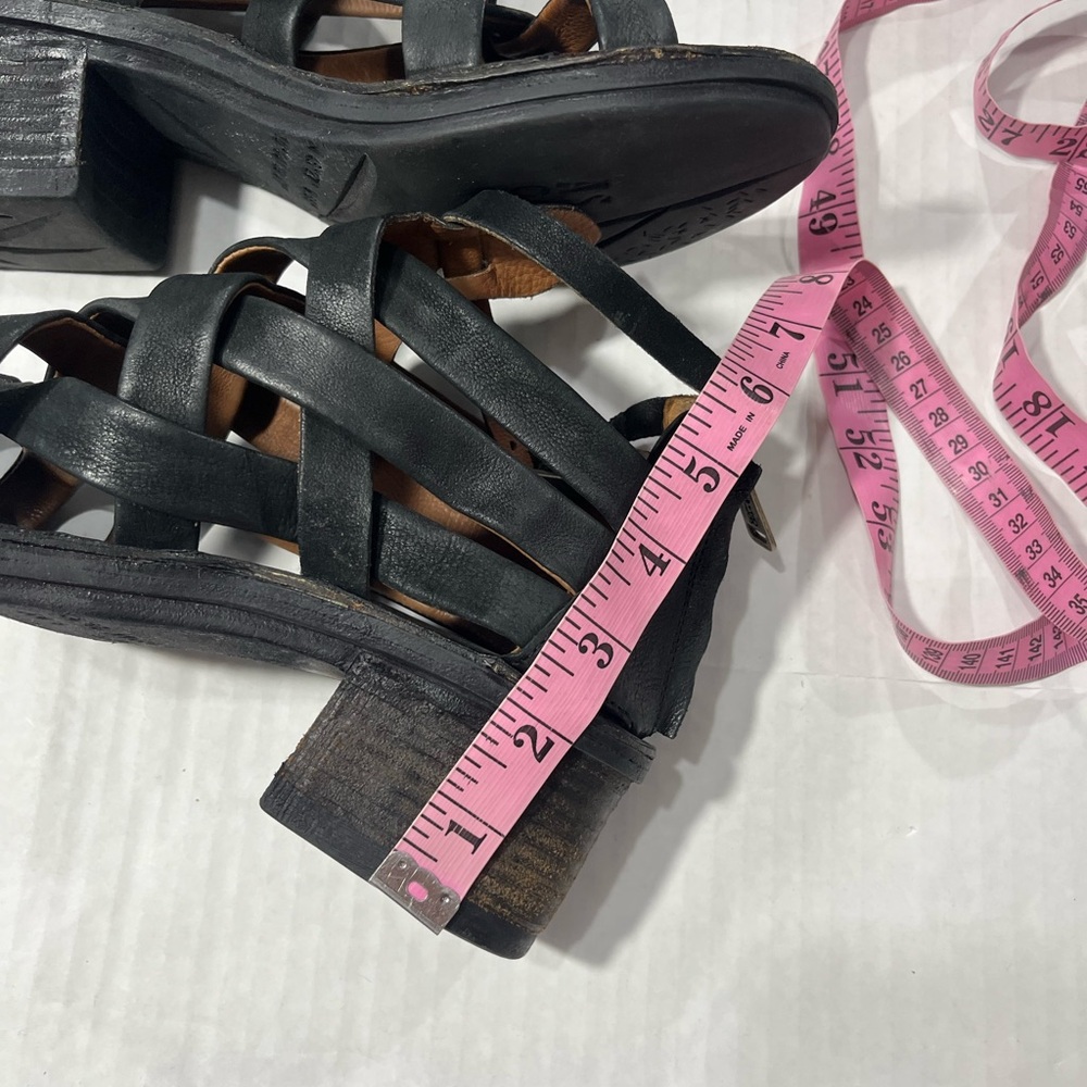A.S. 98 BLACK LEATHER STRAPY HEELED SANDAL - Picture 5 of 16